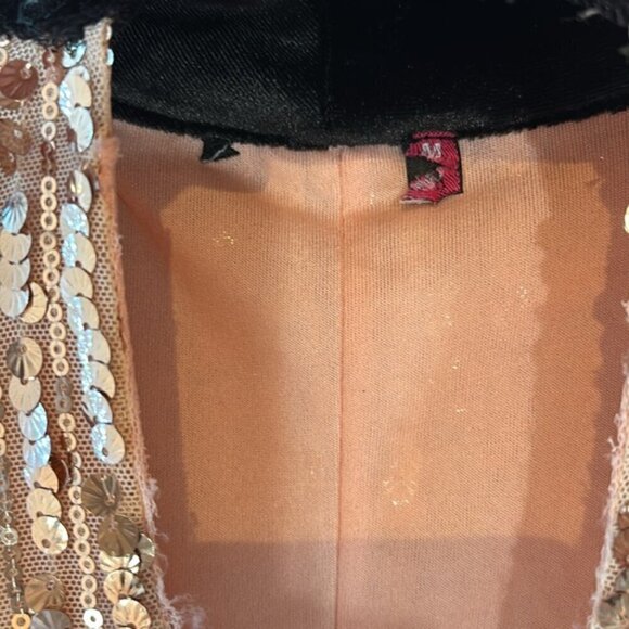 Rose gold sequins mini dress with black velvet buckle collar size medium - Picture 10 of 11